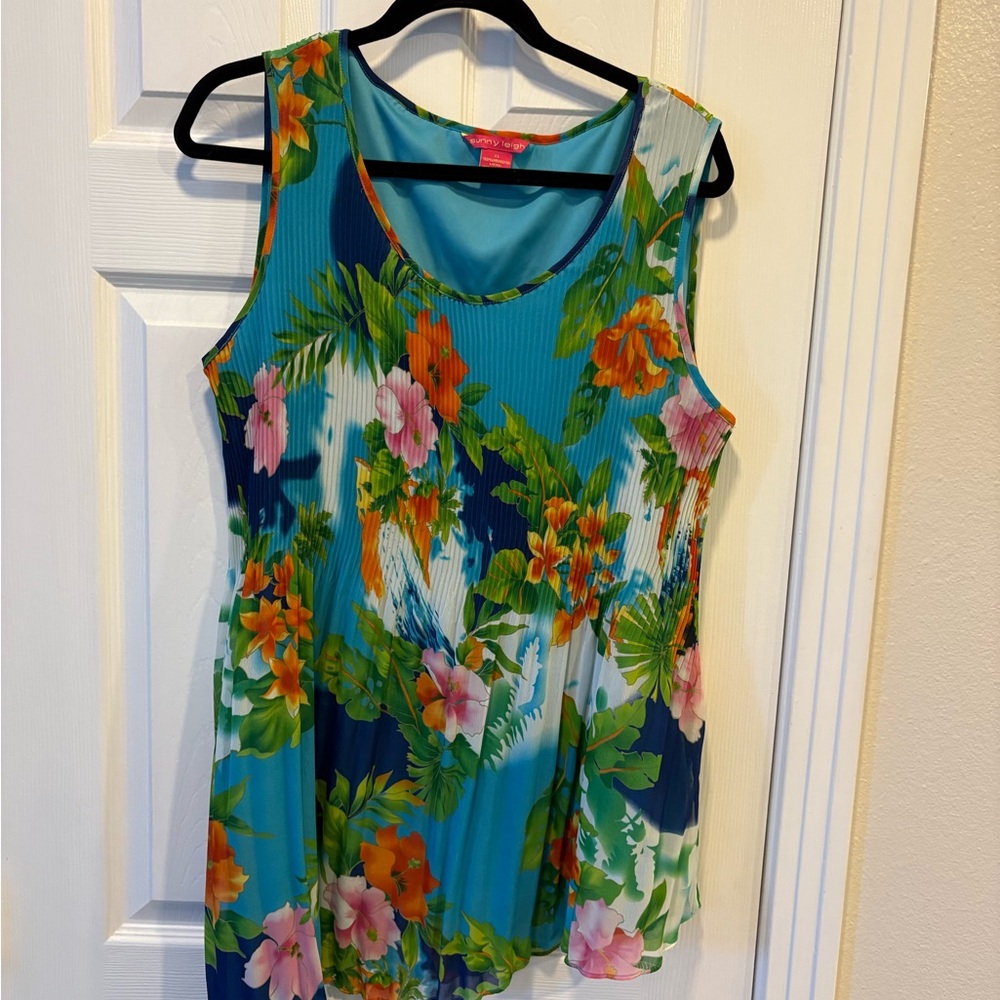 Sunny Leigh Tropical Floral Tank Top - Blue and Pink